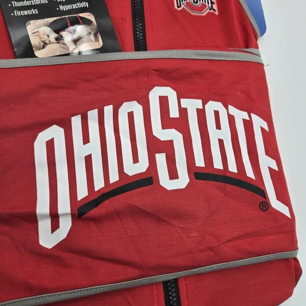 NCAA OHIO STATE BUCKEYES OSU Dog Anxiety Shirt Calming Soothing Vest LARGE NEW!